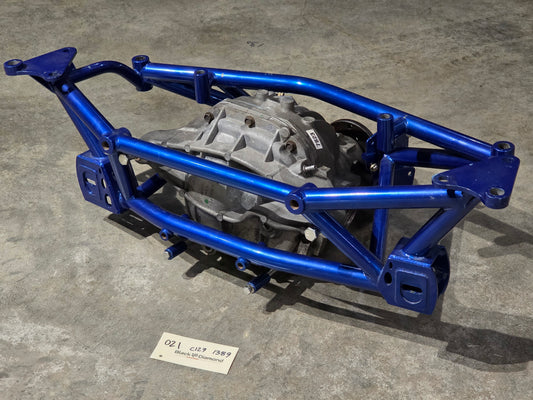 Tubular rear subframe with Mustang 8.8 differential for Mitsubishi Evo 8 9 drag conversion at BD Speed Shop